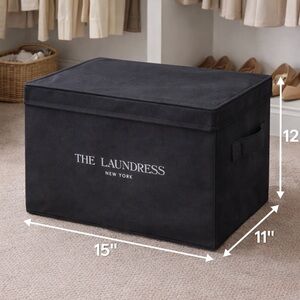 The Laundress Black Fabric Storage Box with Lid and Side Handles